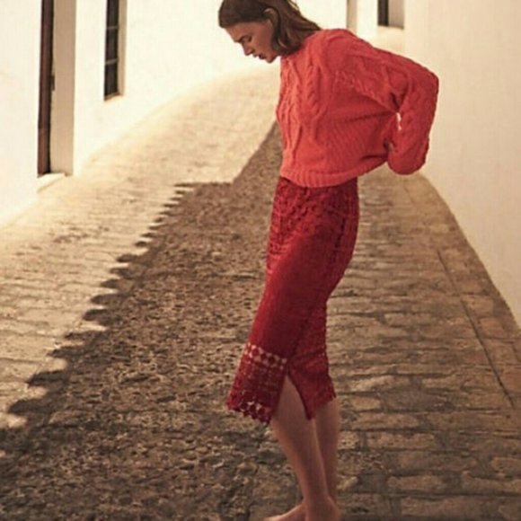 Anthropologie Red Guipure lace midi skirt XS Maya NWT - Picture 5 of 5
